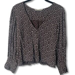 Abercrombie & Fitch Brown Ditsy Floral Smocked Waist Puff Sleeve Blouse Sz M